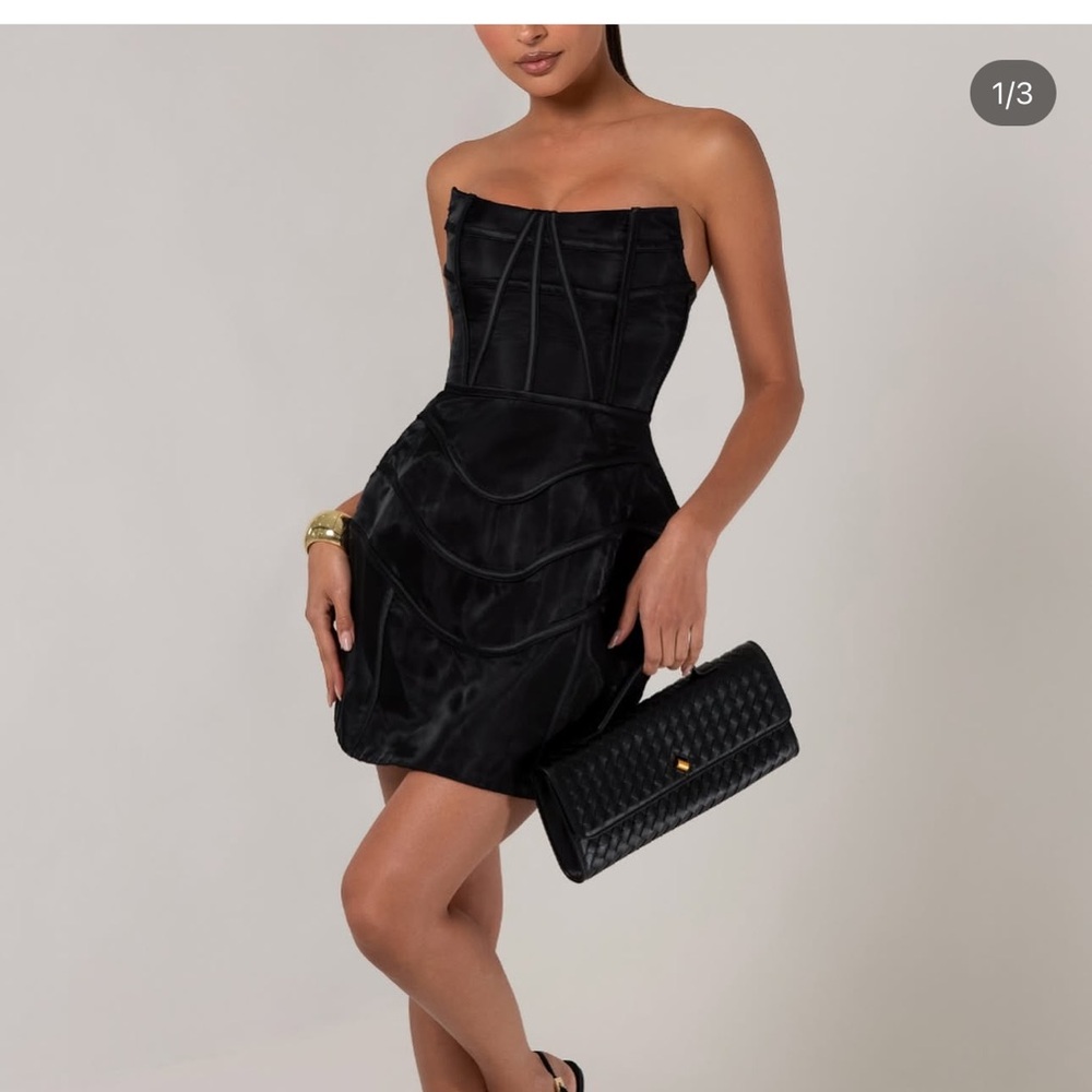 Black Wavy Strapless Corest A-line mini dress, NEW WITH TAGS